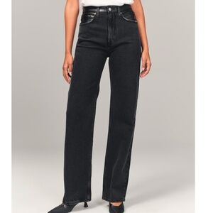 Abercrombie 90s Jean in Black, Mixed Faux Leather, Size 32
